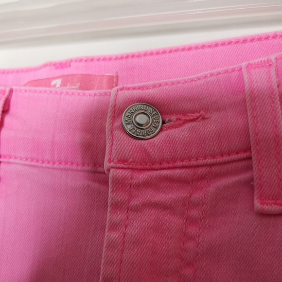 7 For All Mankind Bubblegum Barbie Pink High Waist Kick Jeans-White Piping Sz 28 - Picture 8 of 9